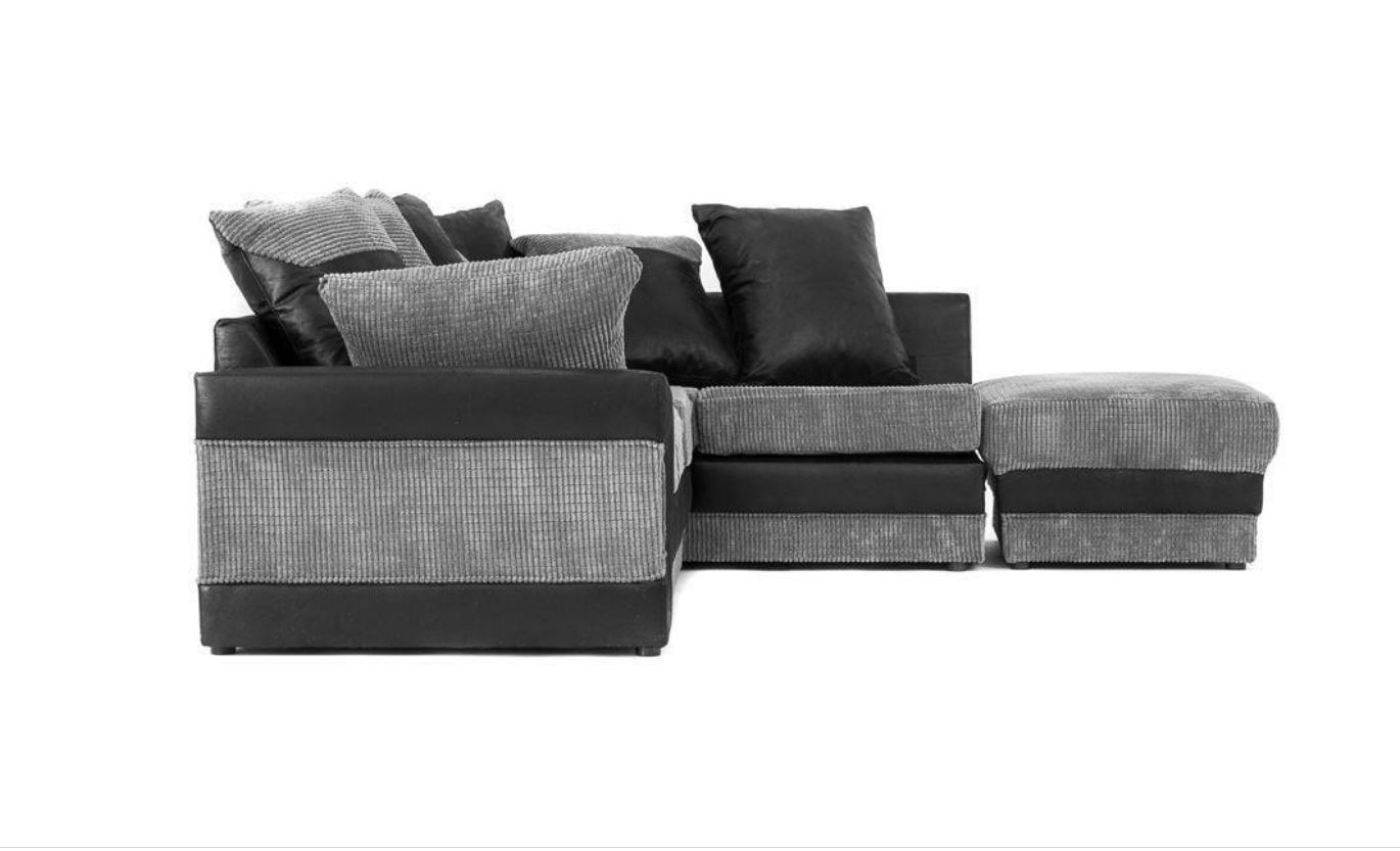 Denzel Jumbo Cord Fabric Corner Sofa - Black and Grey