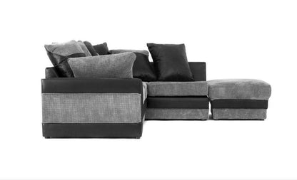 Denzel Jumbo Cord Fabric Corner Sofa - Black and Grey