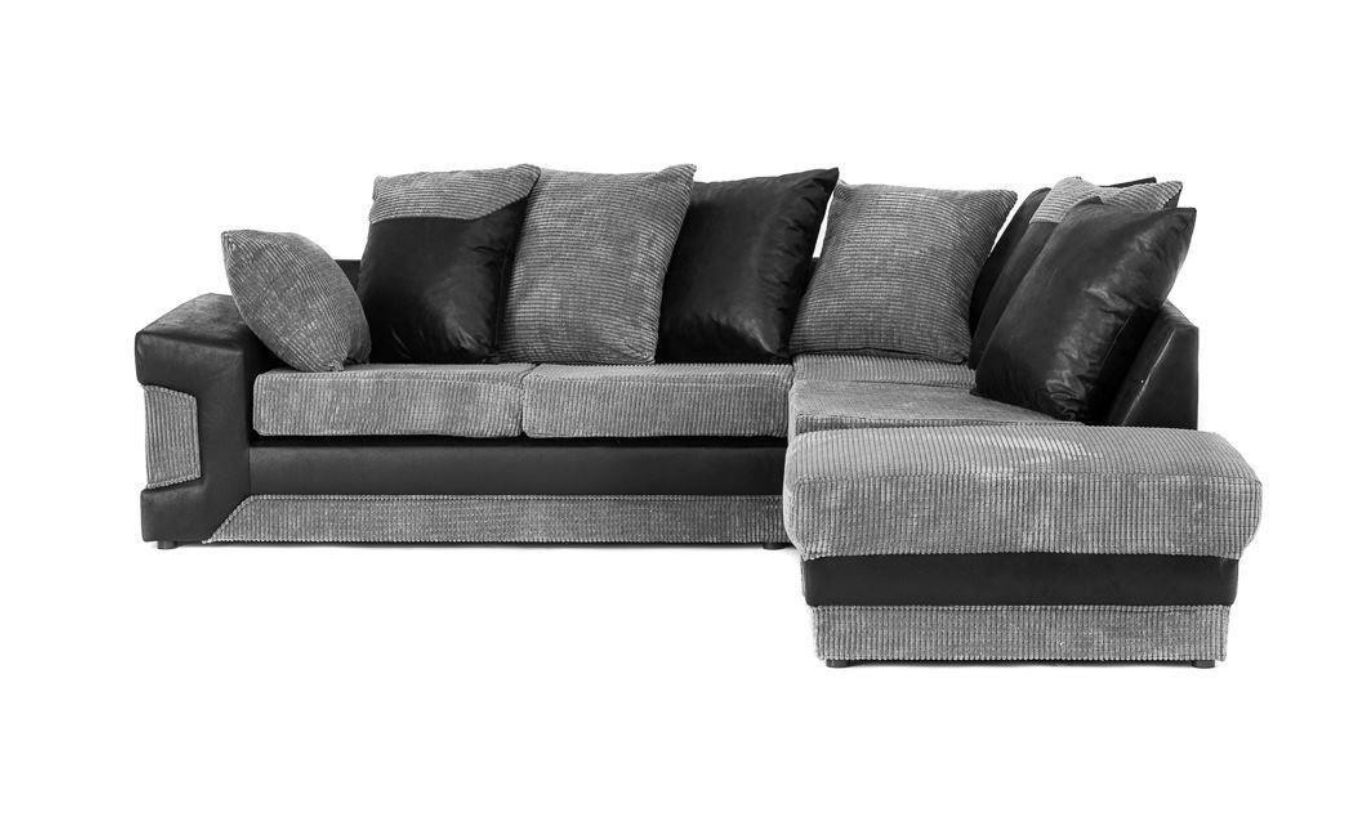 Denzel Jumbo Cord Fabric Corner Sofa - Black and Grey