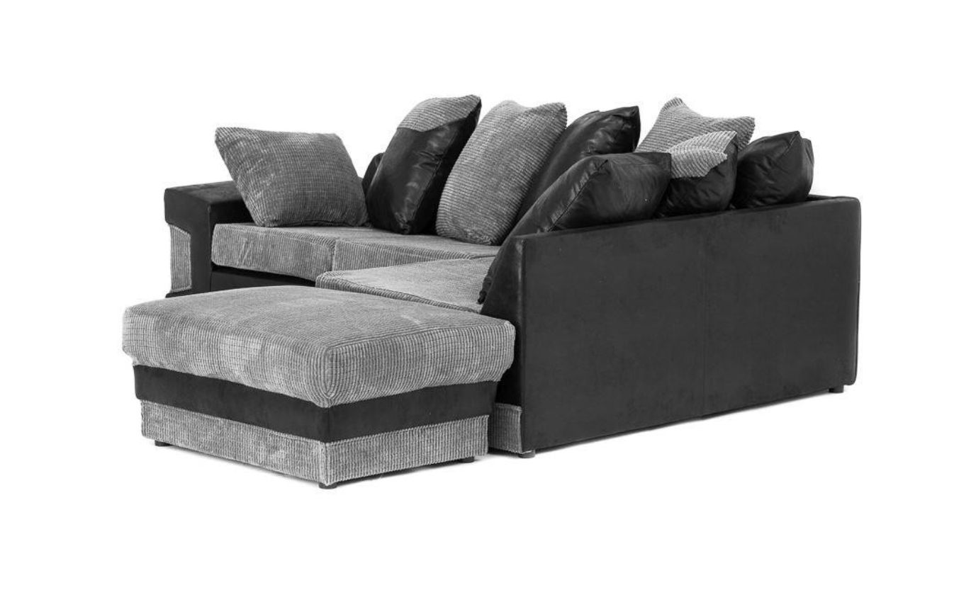 Denzel Jumbo Cord Fabric Corner Sofa - Black and Grey