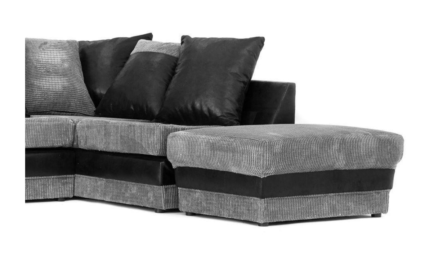 Denzel Jumbo Cord Fabric Corner Sofa - Black and Grey