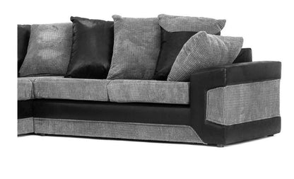 Denzel Jumbo Cord Fabric Corner Sofa - Black and Grey