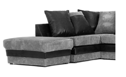 Denzel Jumbo Cord Fabric Corner Sofa - Black and Grey