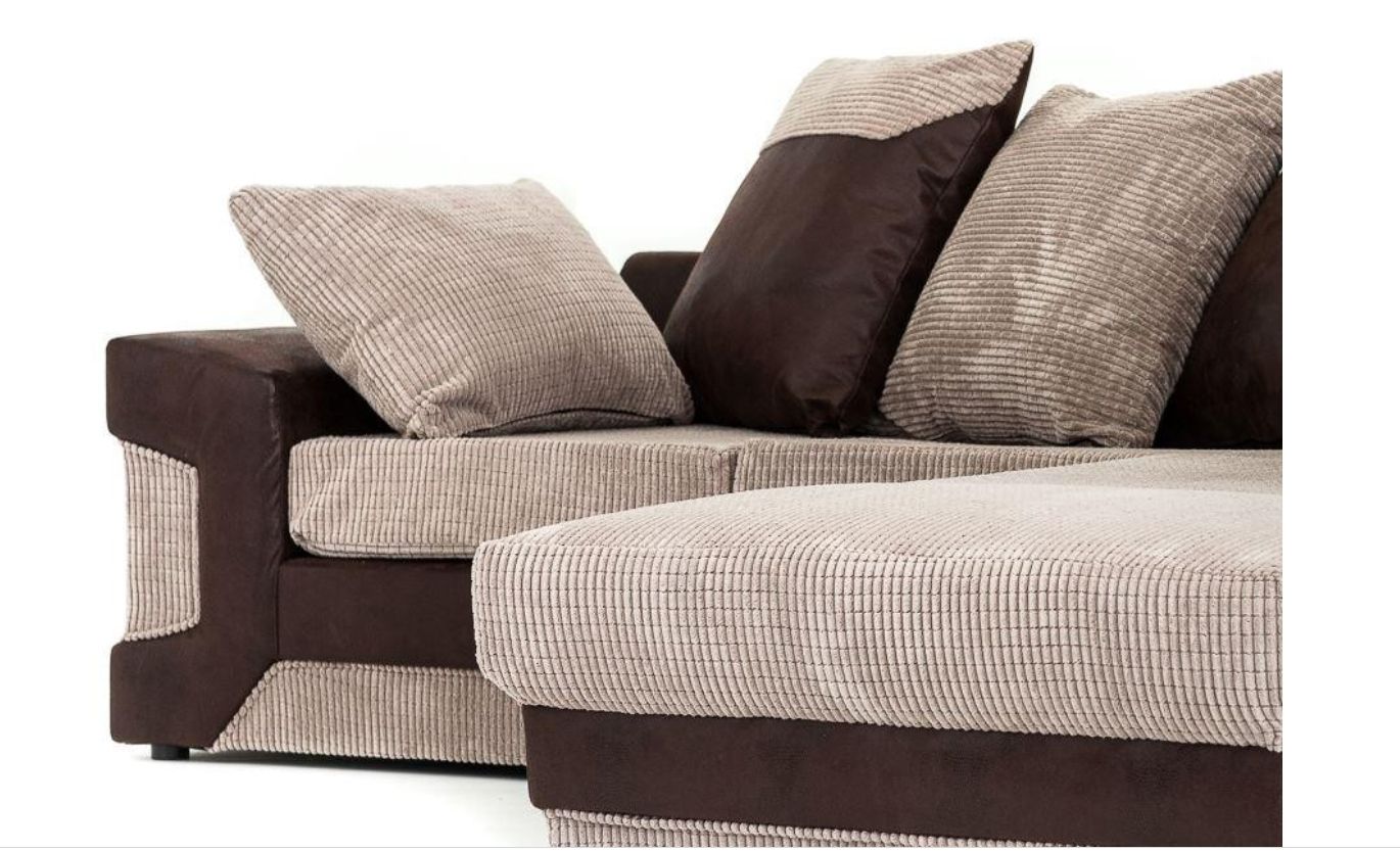 Denzel Jumbo Cord Fabric Corner Sofa - Black and Grey