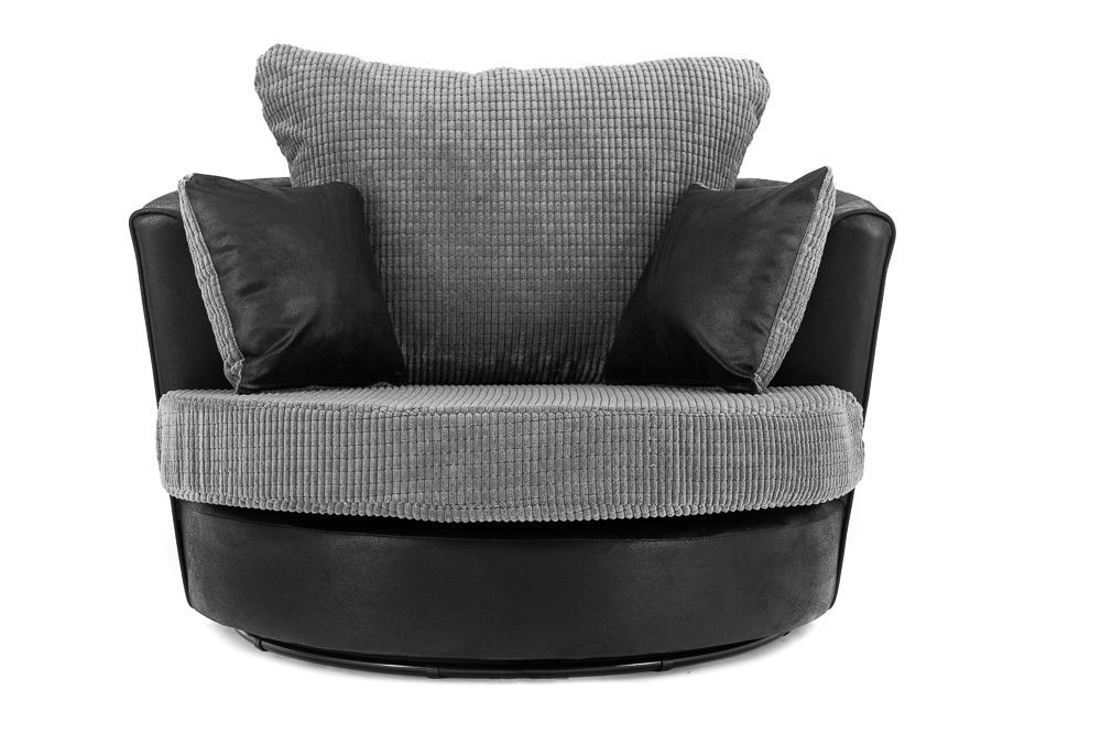 Denzel Jumbo Cord Fabric Corner Sofa - Black and Grey