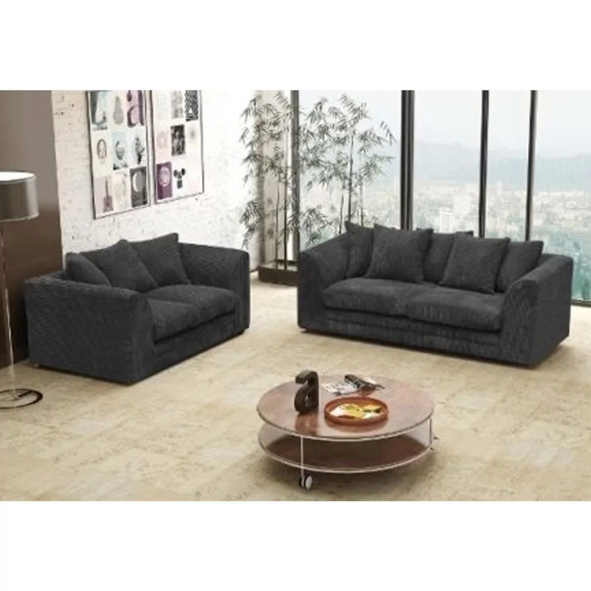 Desmond Jumbo Cord 3 Seater and 2 Seater Sofa Set - Black and Other Colours