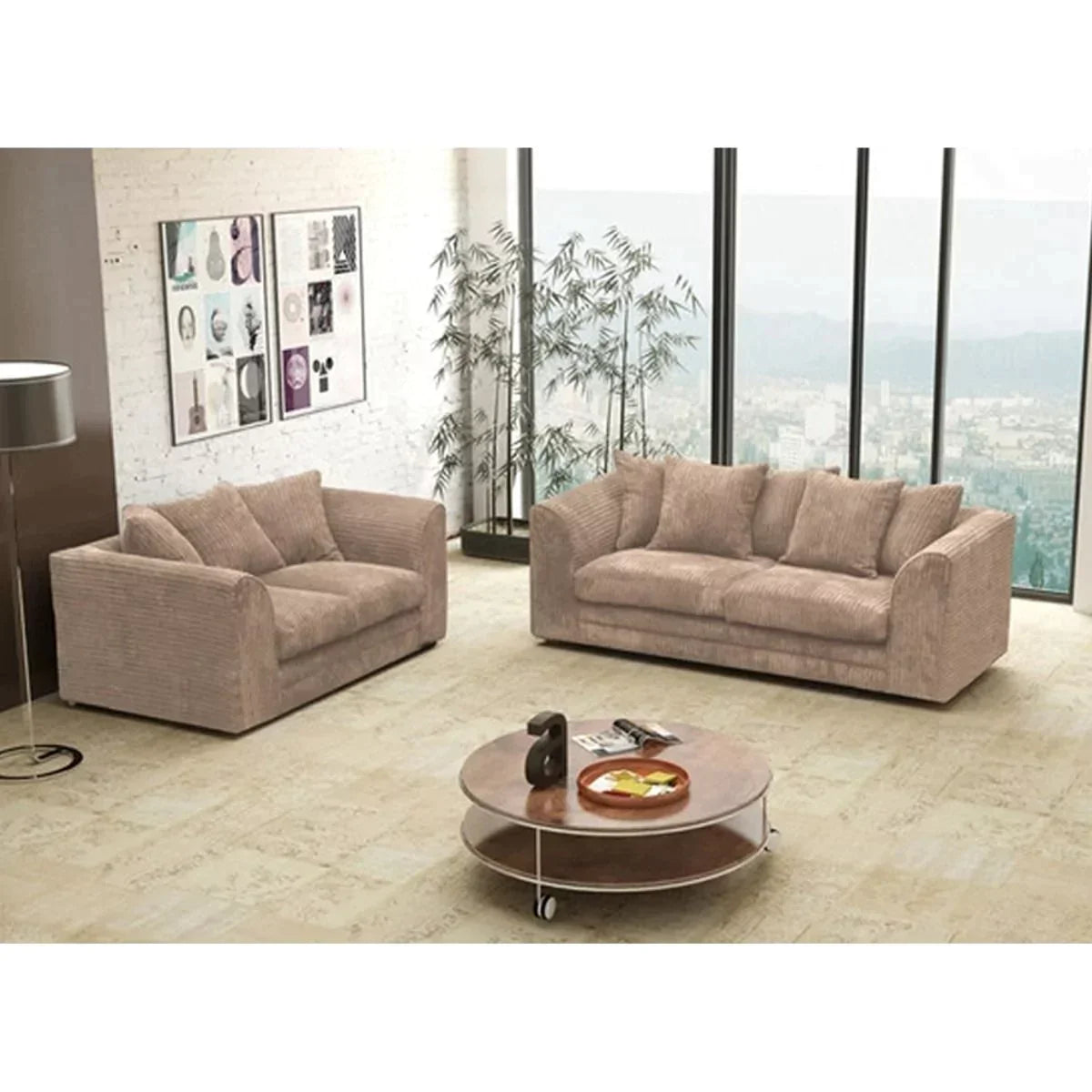 Desmond Jumbo Cord 3 Seater and 2 Seater Sofa Set - Black and Other Colours