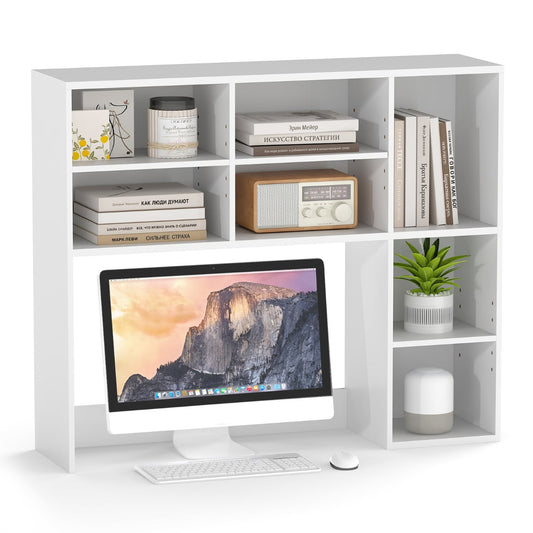 Desktop Bookshelf with 3 Adjustable Shelves and Open Compartment in White