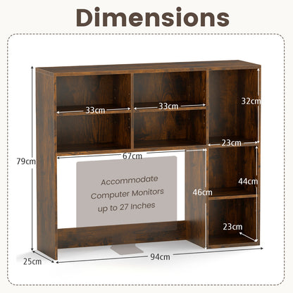 Desktop Bookshelf with 3 Adjustable Shelves and Open Compartment-Rustic Brown