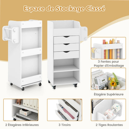 Utility Trolley with Open Shelves and 3 Drawers-White