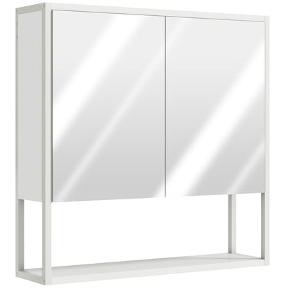 HOMCOM Bathroom Mirror Cabinet with Soft-Close Doors and Adjustable Shelf - White