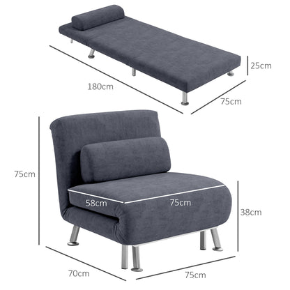 HOMCOM Single Velvet-Feel Sleeper Chair - Dark Grey