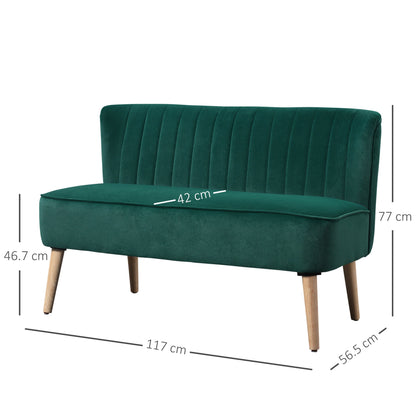 HOMCOM Modern Velvet Double Seat Sofa w/ Wood Frame Foam Padding High Back Soft Comfortable Compact Couch Green