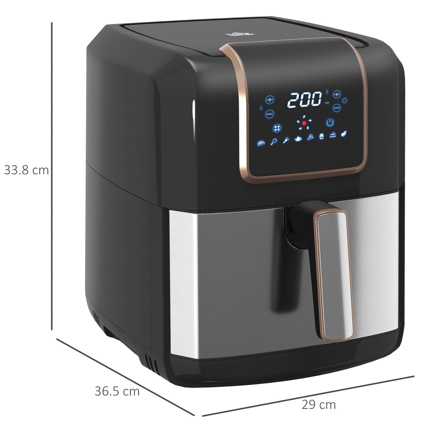 HOMCOM 6.5L Single Basket Air Fryer, 80-200√Ç¬∞C Temperature, Black and Gold Tone