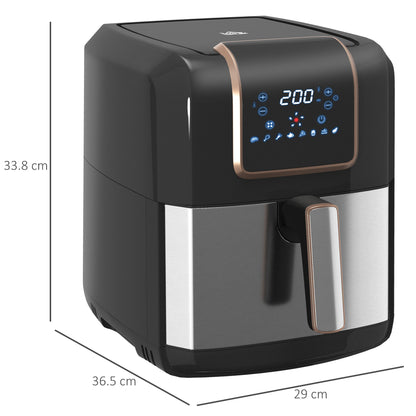 HOMCOM 6.5L Single Basket Air Fryer, 80-200√Ç¬∞C Temperature, Black and Gold Tone