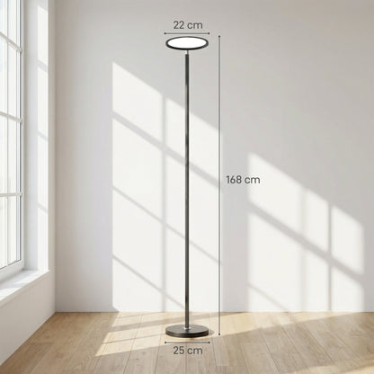 HOMCOM Uplighter Floor Lamp with Tuya App and Music Sync, Standing Lamp with Adjustable Head for Living Room Bedroom, Black