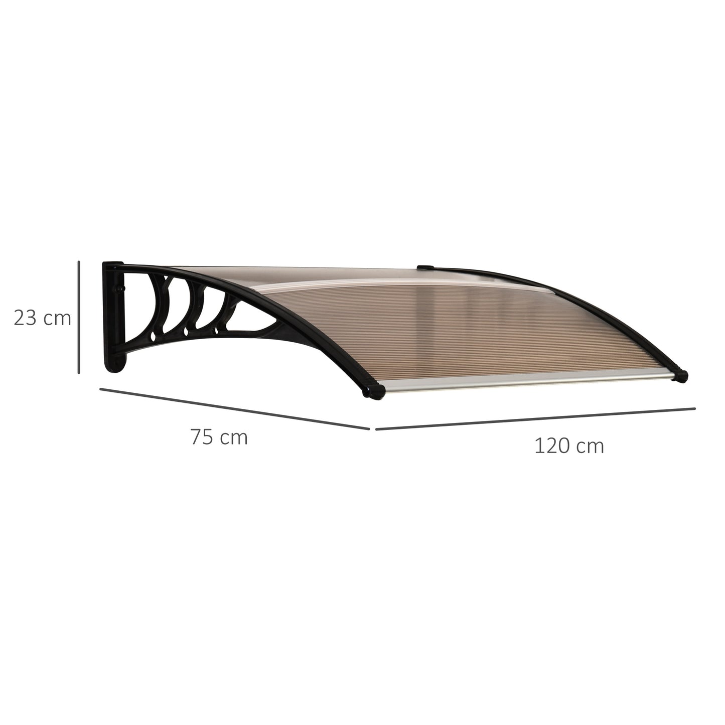 Outsunny Front Door Canopy Outdoor Awning Aluminium Rigid Plastic Polycarbonate Rain Shelter UV Water Rain Resistant 120 x 75cm Brown