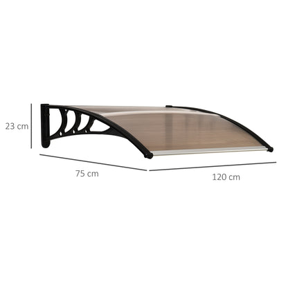 Outsunny Front Door Canopy Outdoor Awning Aluminium Rigid Plastic Polycarbonate Rain Shelter UV Water Rain Resistant 120 x 75cm Brown