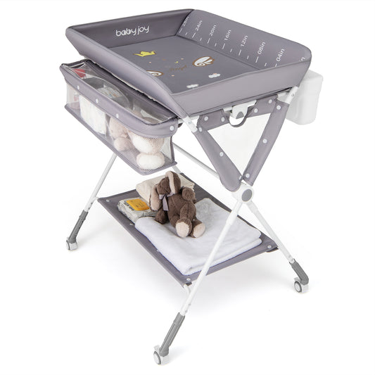 Diaper Changing Station with 3 Position Adjustable Level and 4 Universal Wheels-Grey