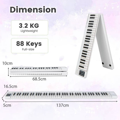 Foldable 88-Key Digital Piano for Beginners, Kids, Adults-White