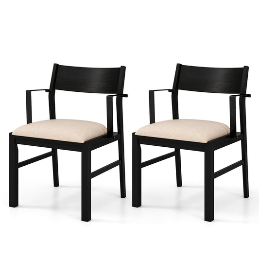 Dining Chair with Arms Set of 2 in Black and Cream
