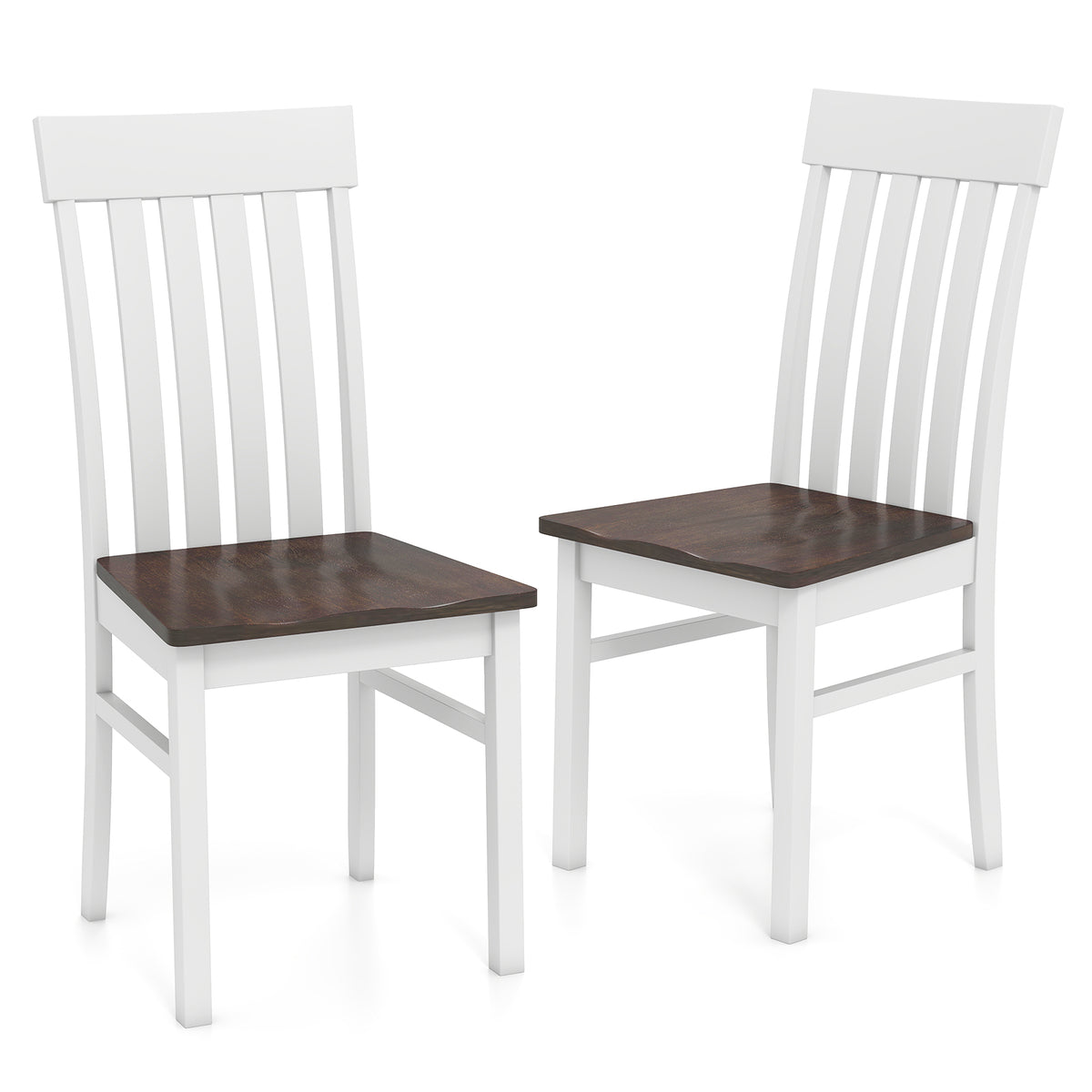Dining Chairs Set of 2 with Hollowed Backrests and Rubber Wood Seats-Walnut &amp; White