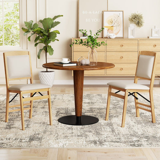 Dining Chair Set of 2 with Padded Seat and Soft Backrest-Beige