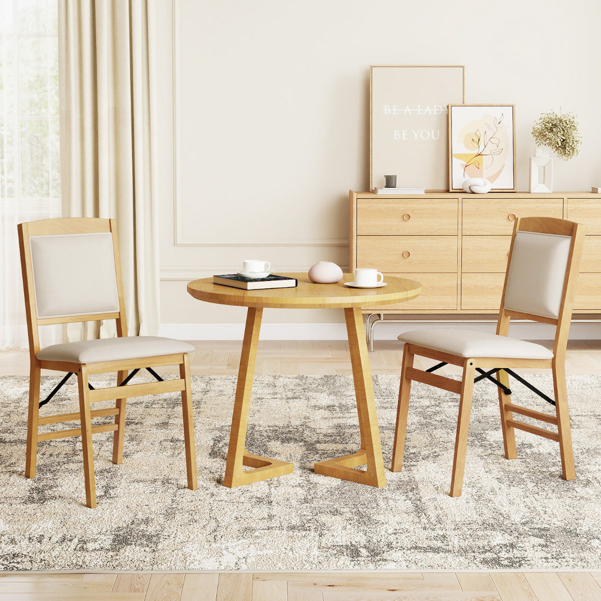 Dining Chair Set of 2 with Padded Seat and Soft Backrest-Beige