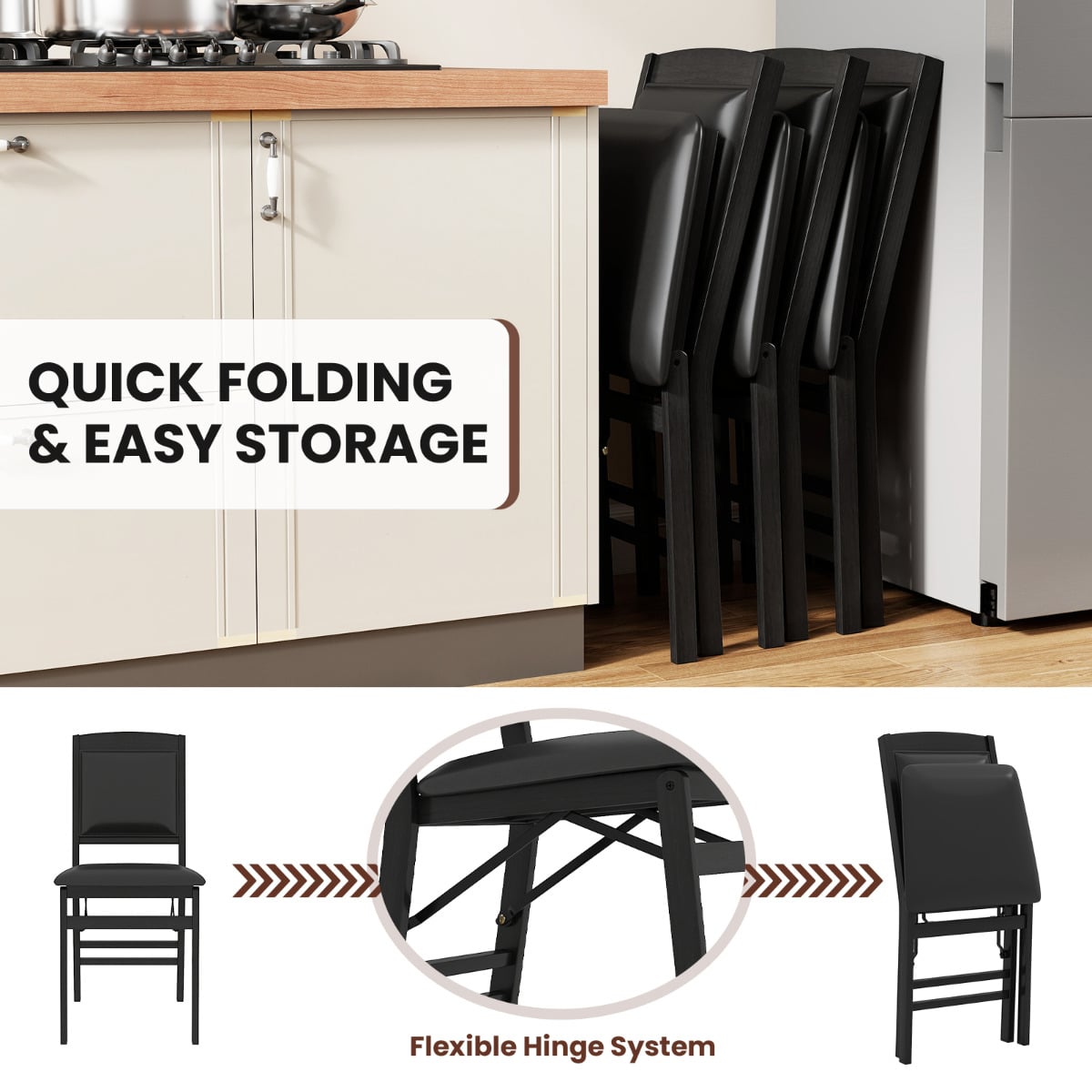 Dining Chair Set of 2 with Padded Seat and Soft Backrest-Black