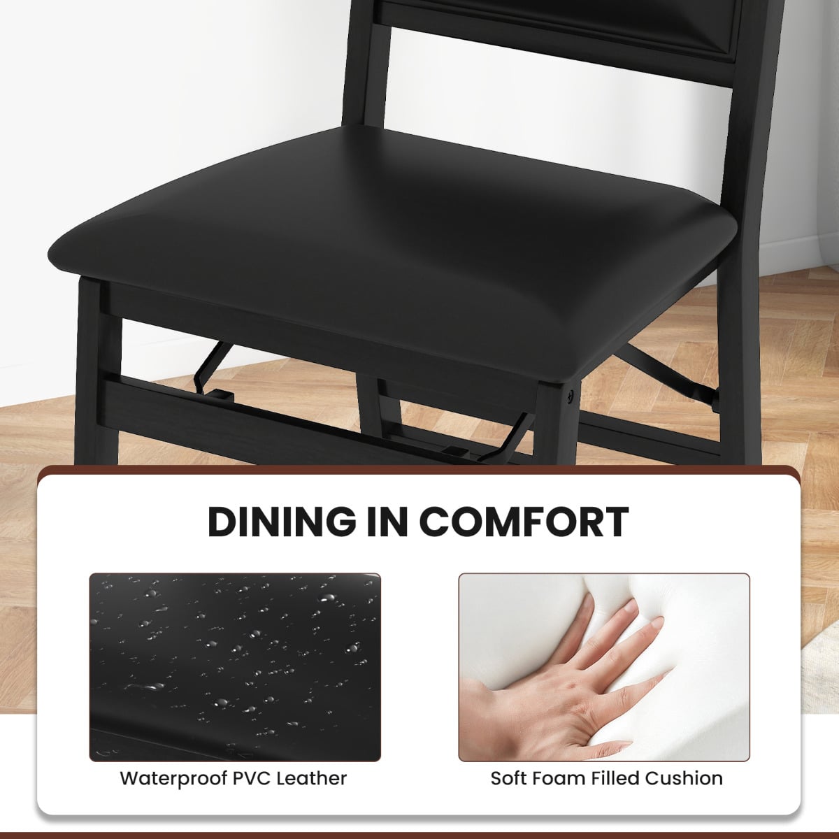 Dining Chair Set of 2 with Padded Seat and Soft Backrest-Black