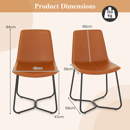 Dining Chair Set of 4 with Metal Legs and Vintage Stitching-Brown