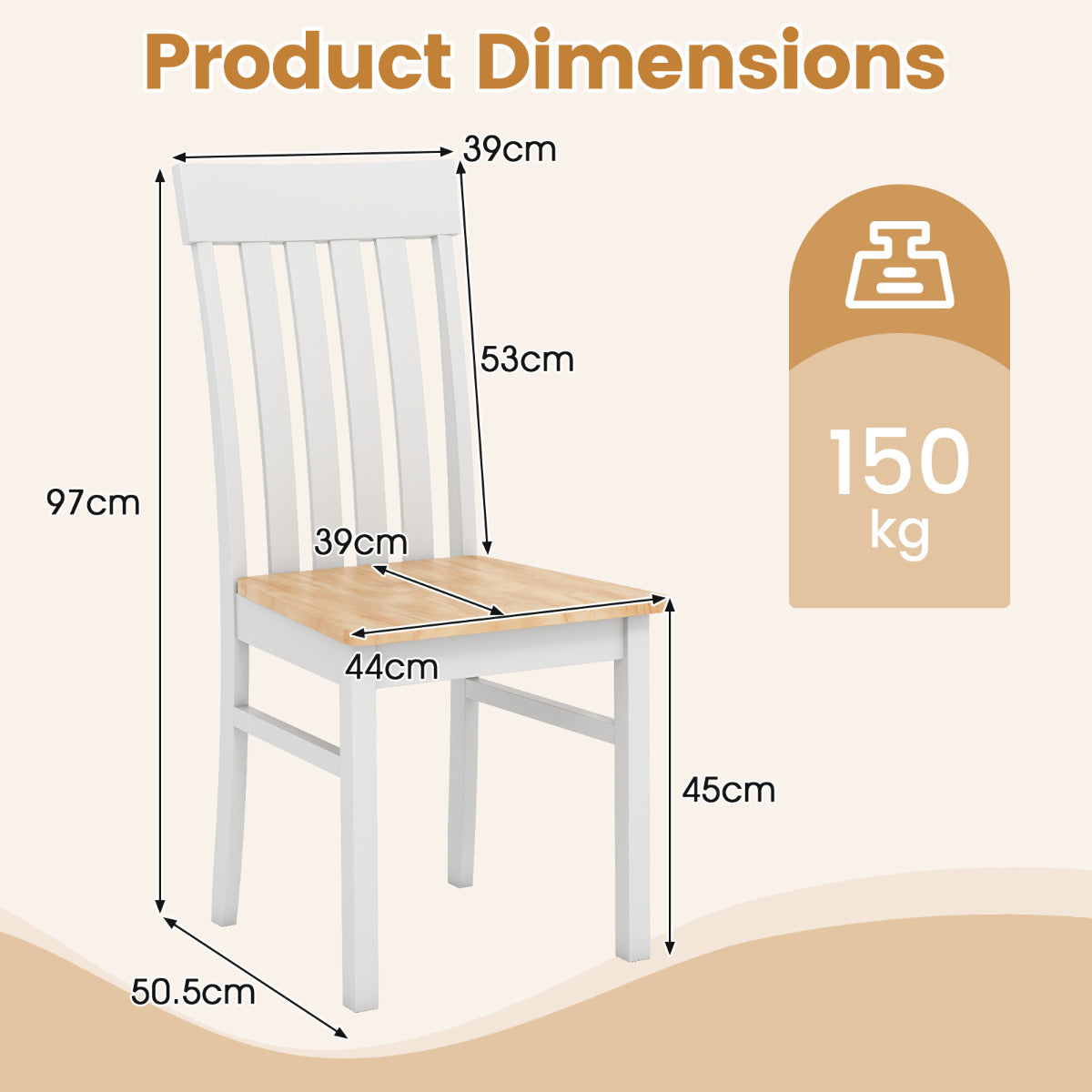 Dining Chairs Set of 2 with Hollowed Backrests and Rubber Wood Seats-All White