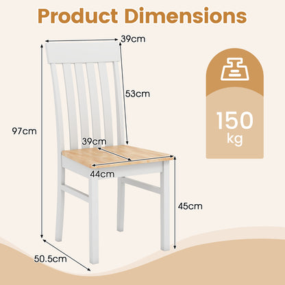 Dining Chairs Set of 2 with Hollowed Backrests and Rubber Wood Seats-All White