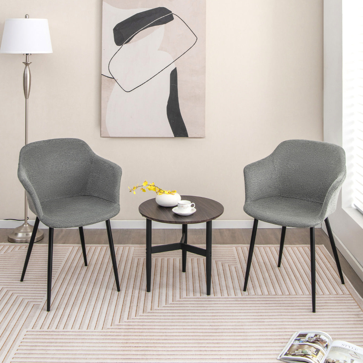 Dining Chairs Set of 4 with Ergonomic Backrest Design and Wide Armrest-Grey