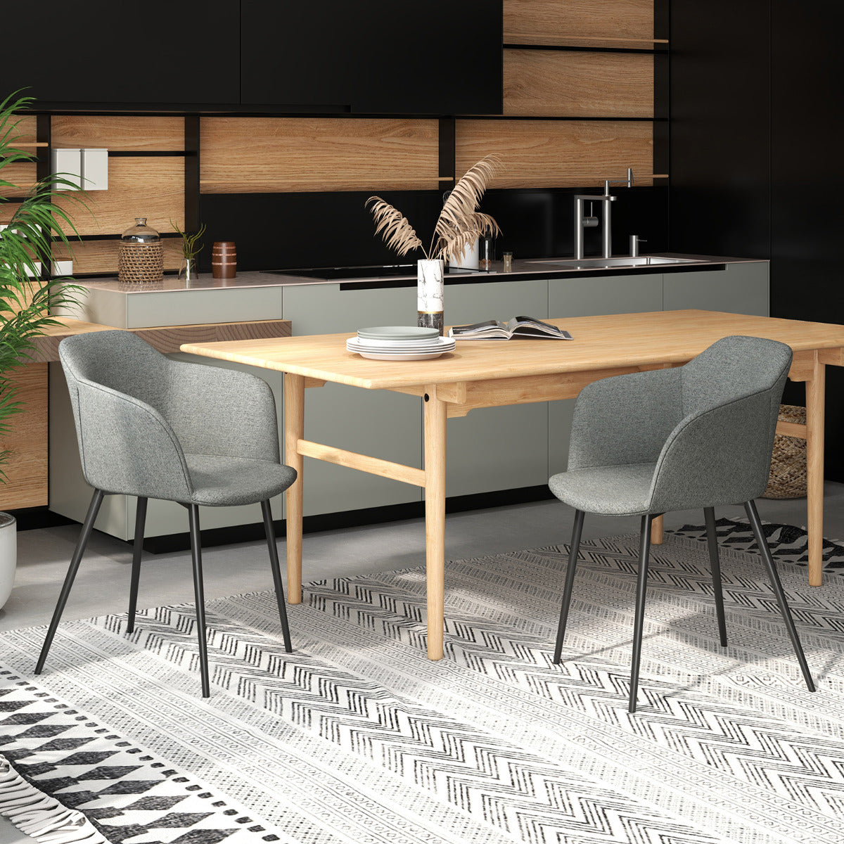 Dining Chairs Set of 4 with Ergonomic Backrest Design and Wide Armrest-Grey
