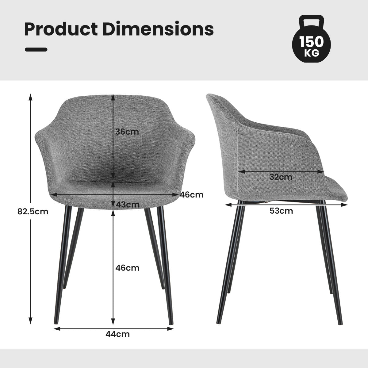 Dining Chairs Set of 4 with Ergonomic Backrest Design and Wide Armrest-Grey