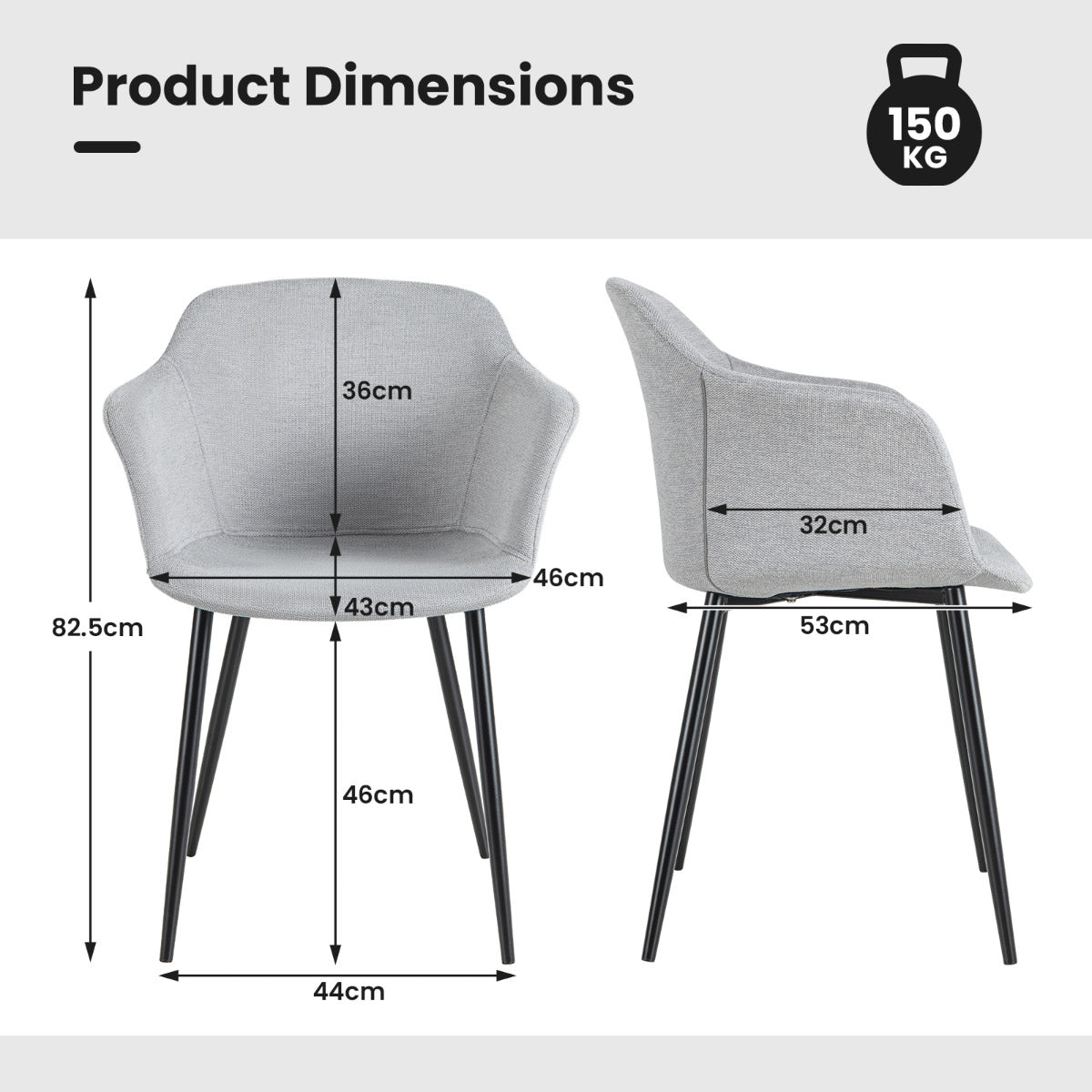 Dining Chairs Set of 4 with Ergonomic Backrest Design and Wide Armrest-White