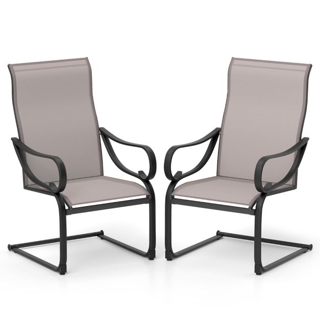 Set of 2 patio chairs with high backrest &amp; mesh seat rocking chairs