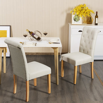 Dining Room Chairs Set of 2 with Solid Wood Legs and Padded Seat-Beige
