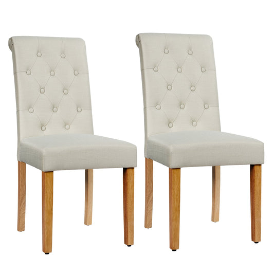 Dining Room Chairs Set of 2 with Solid Wood Legs and Padded Seat-Beige