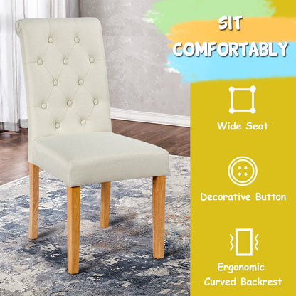 Dining Room Chairs Set of 2 with Solid Wood Legs and Padded Seat-Beige