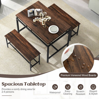 3 PCS Kitchen Dining Room Furniture Set with 108cm Wooden Kitchen Table