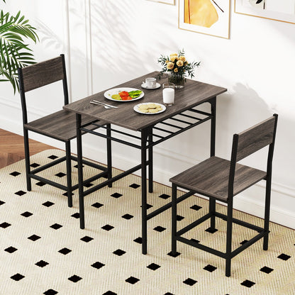 Dining Table Set for 2 with Metal Frame and Storage Rack-Grey