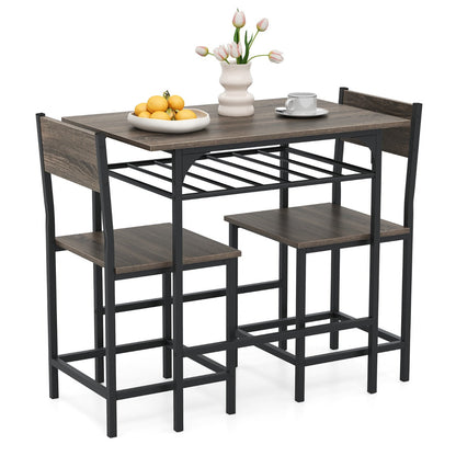 Dining Table Set for 2 with Metal Frame and Storage Rack-Grey