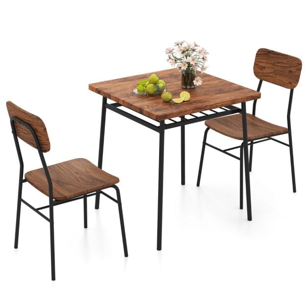 Dining Table Set for 2/4 with Metal Frame and Storage Rack-Coffee-Size 1