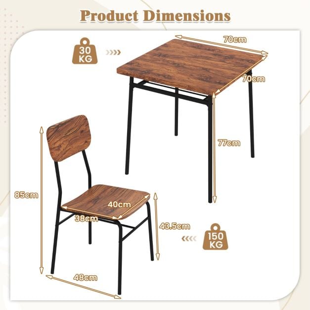 Dining Table Set for 2/4 with Metal Frame and Storage Rack-Coffee-Size 1