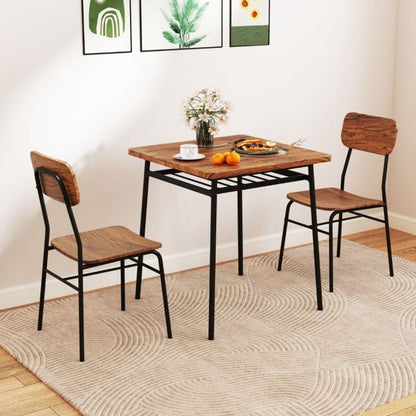 Dining Table Set for 2/4 with Metal Frame and Storage Rack-Coffee-Size 1