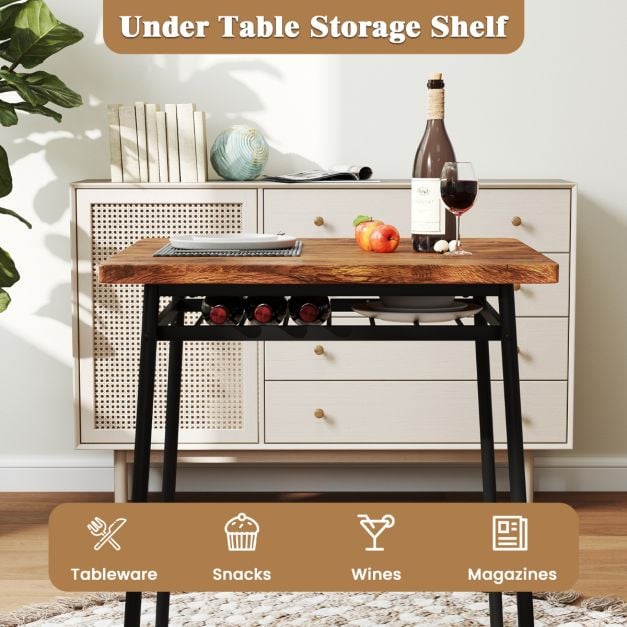 Dining Table Set for 2/4 with Metal Frame and Storage Rack-Coffee-Size 1