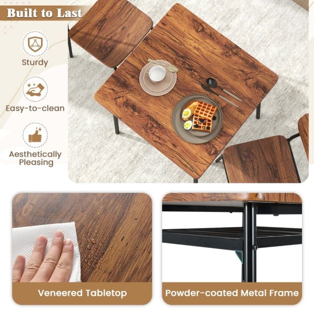 Dining Table Set for 2/4 with Metal Frame and Storage Rack-Coffee-Size 1