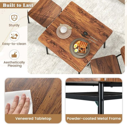 Dining Table Set for 2/4 with Metal Frame and Storage Rack-Coffee-Size 1